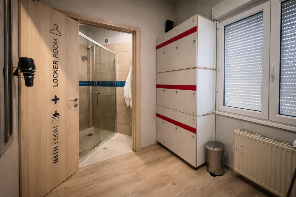 Locker room and shower area interior